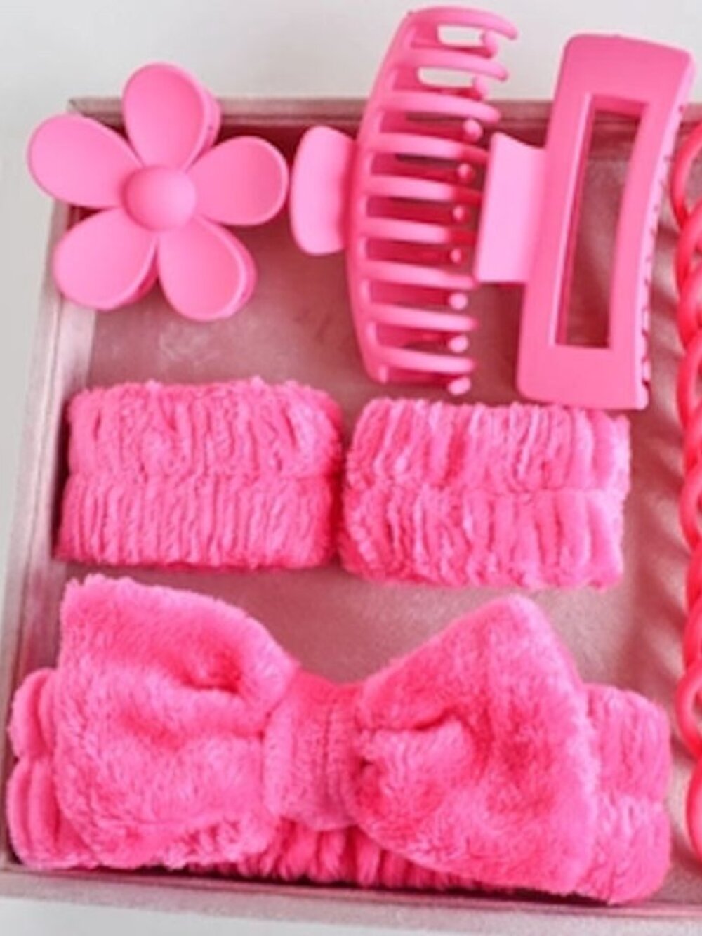 Soft Coral Fleece Face Wash Headband Wristband And Matte Hair Claw Clips Elastic